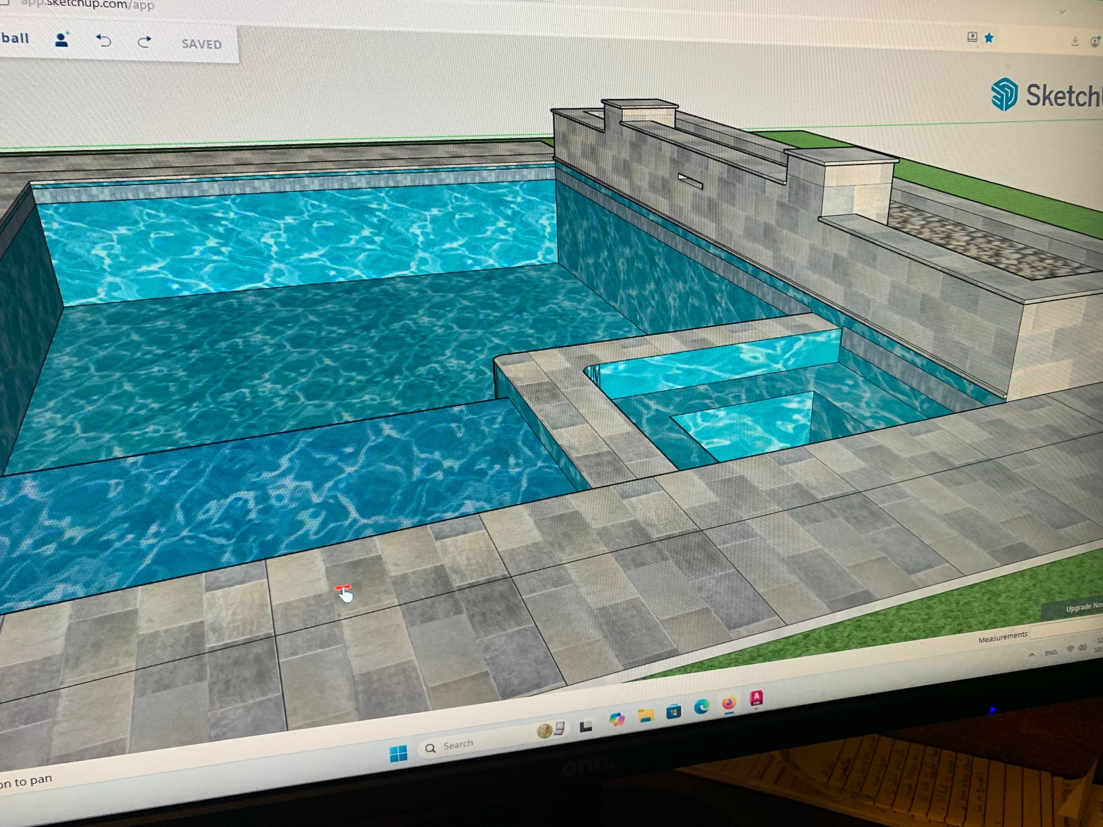 Outdoor living and pool design rendering