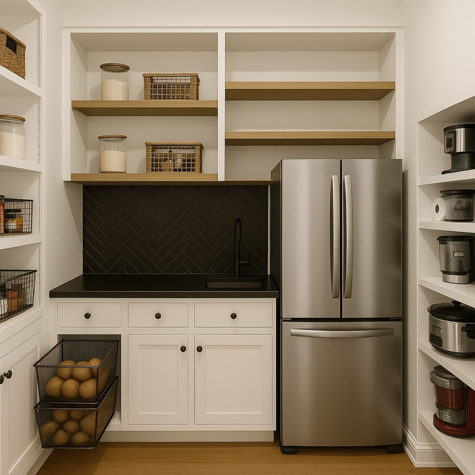 modern pantry with black accents for MVK Construction
