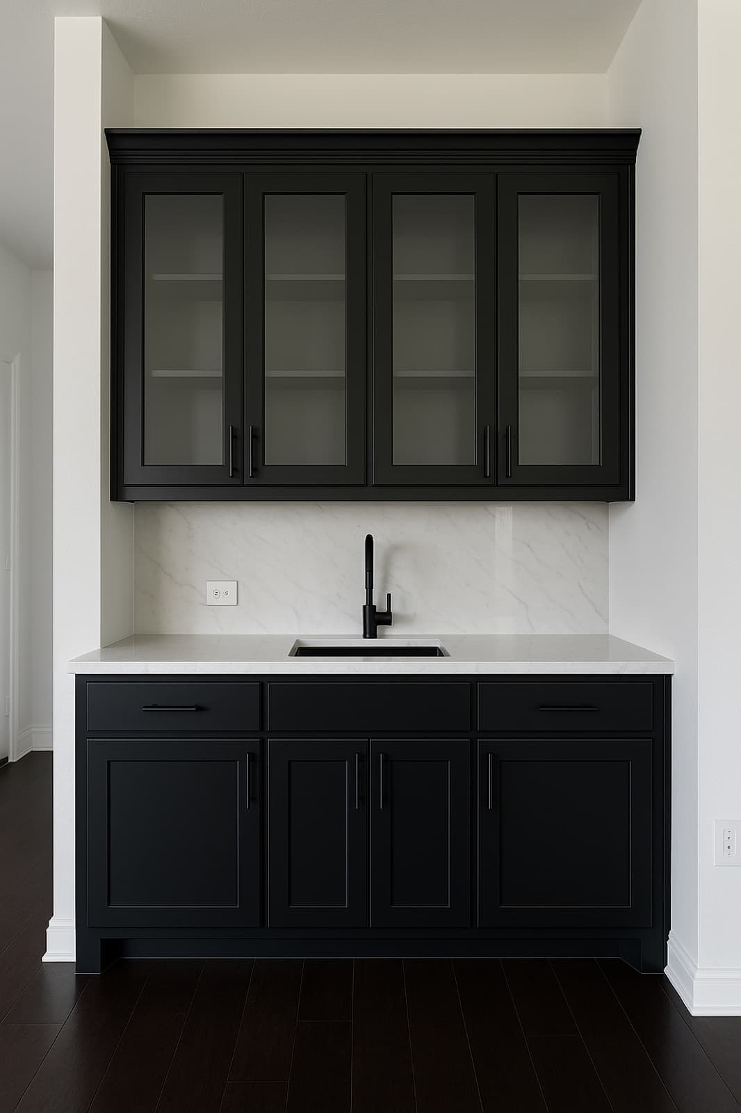 modern wet bar with marble countertop for MVK Construction